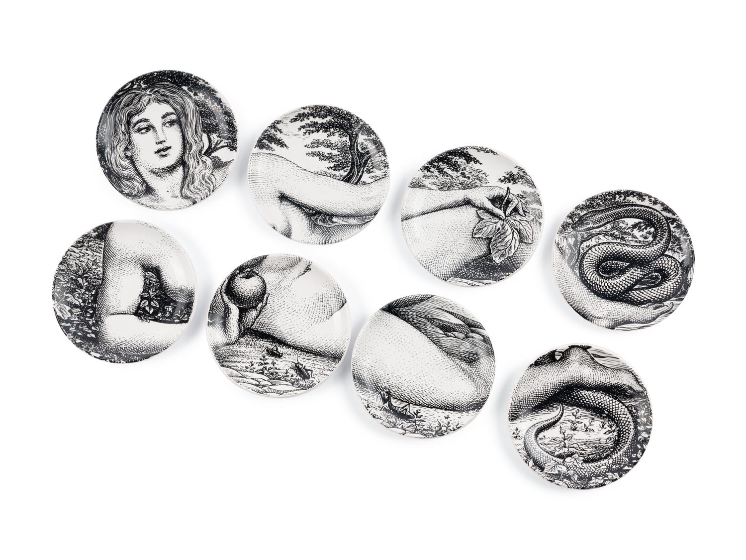 Set of Eight Eve Coasters Fornasetti Milano, Italy