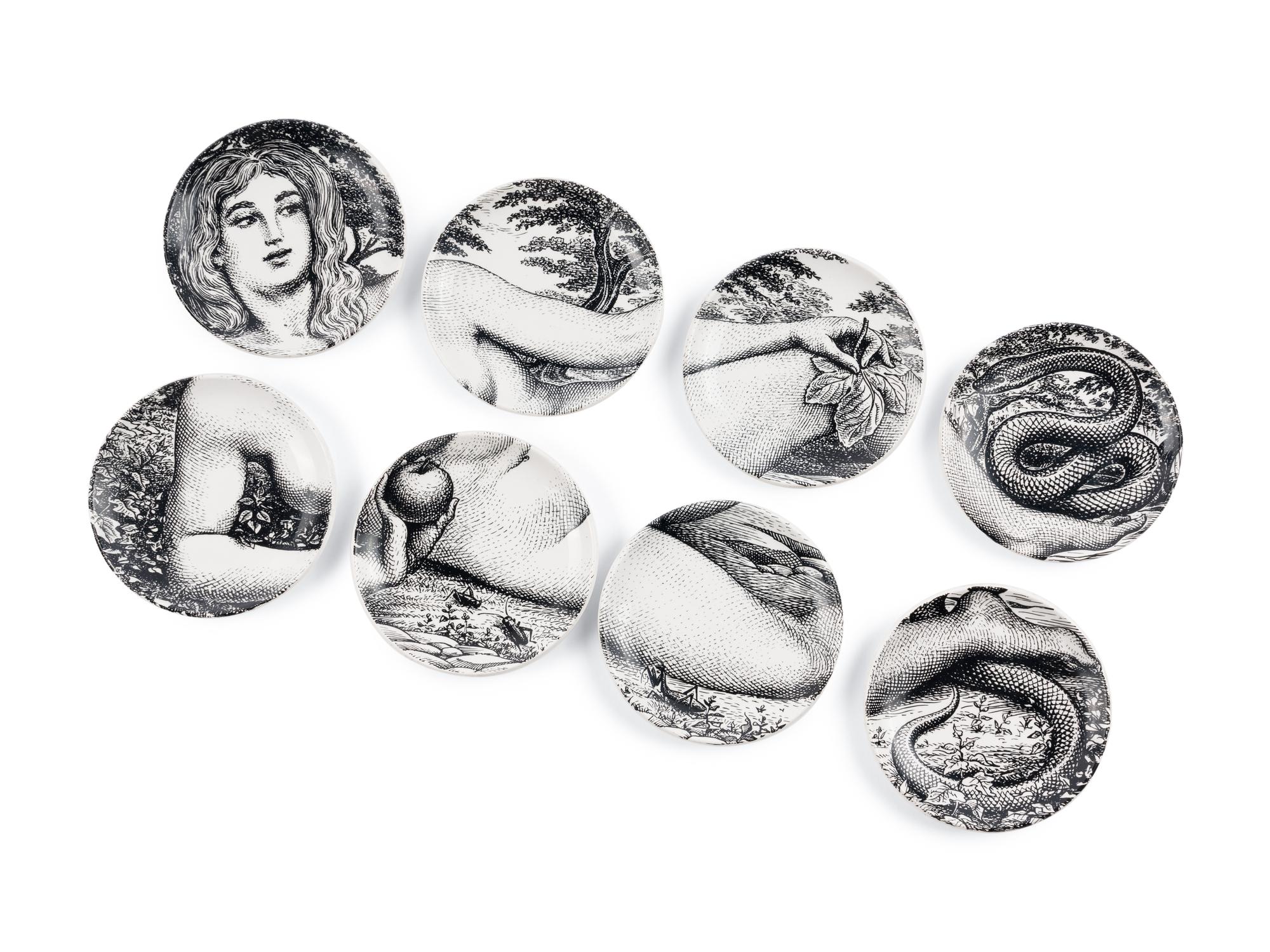 Set of Eight Eve Coasters Fornasetti Milano, Italy