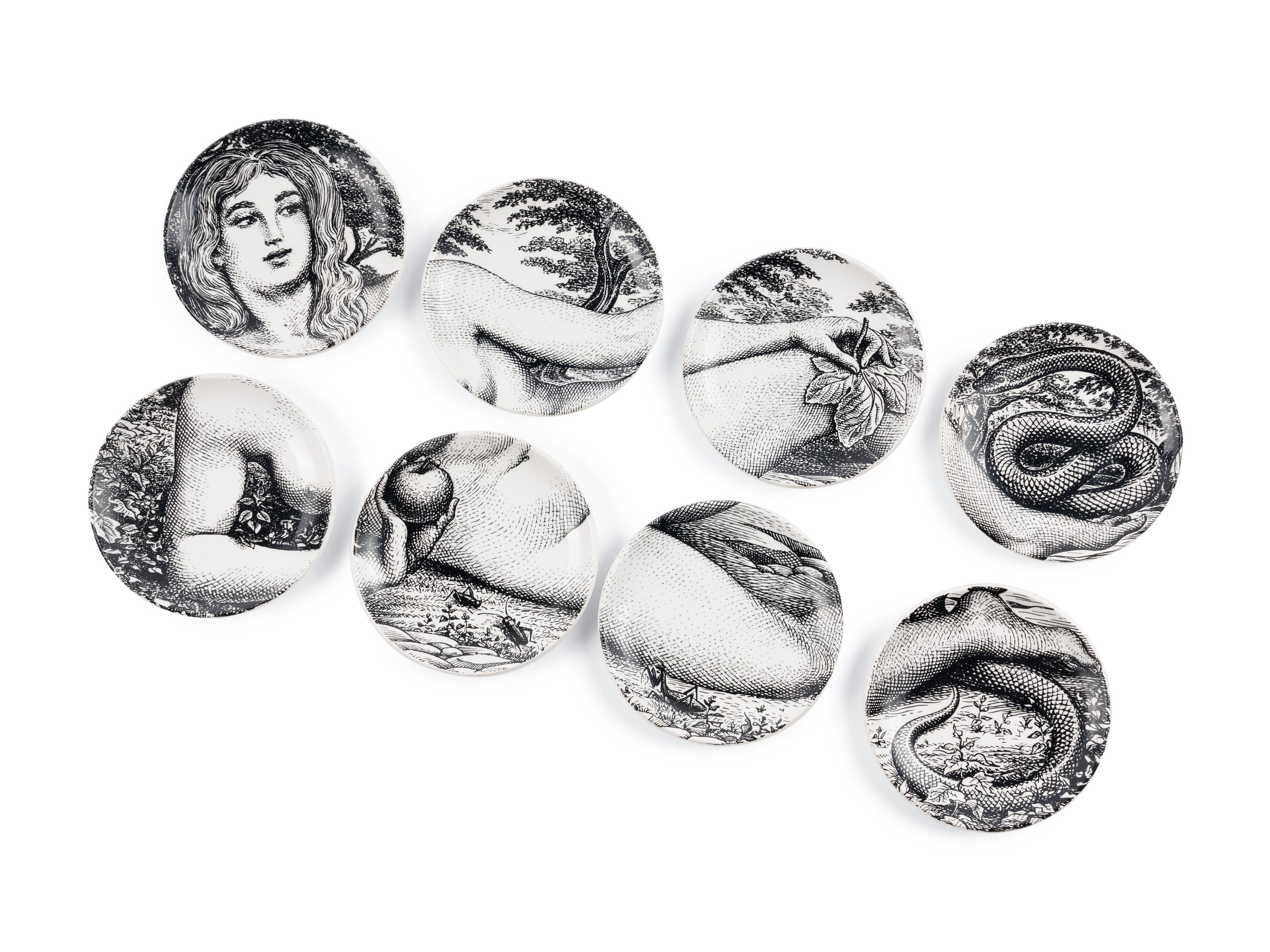 Set of Eight Eve Coasters Fornasetti Milano, Italy
