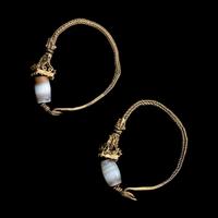 A Pair of Eastern Roman Agate and Gold Hoop Earrings