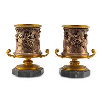 A Pair of French Gilt and Silvered Bronze Urns