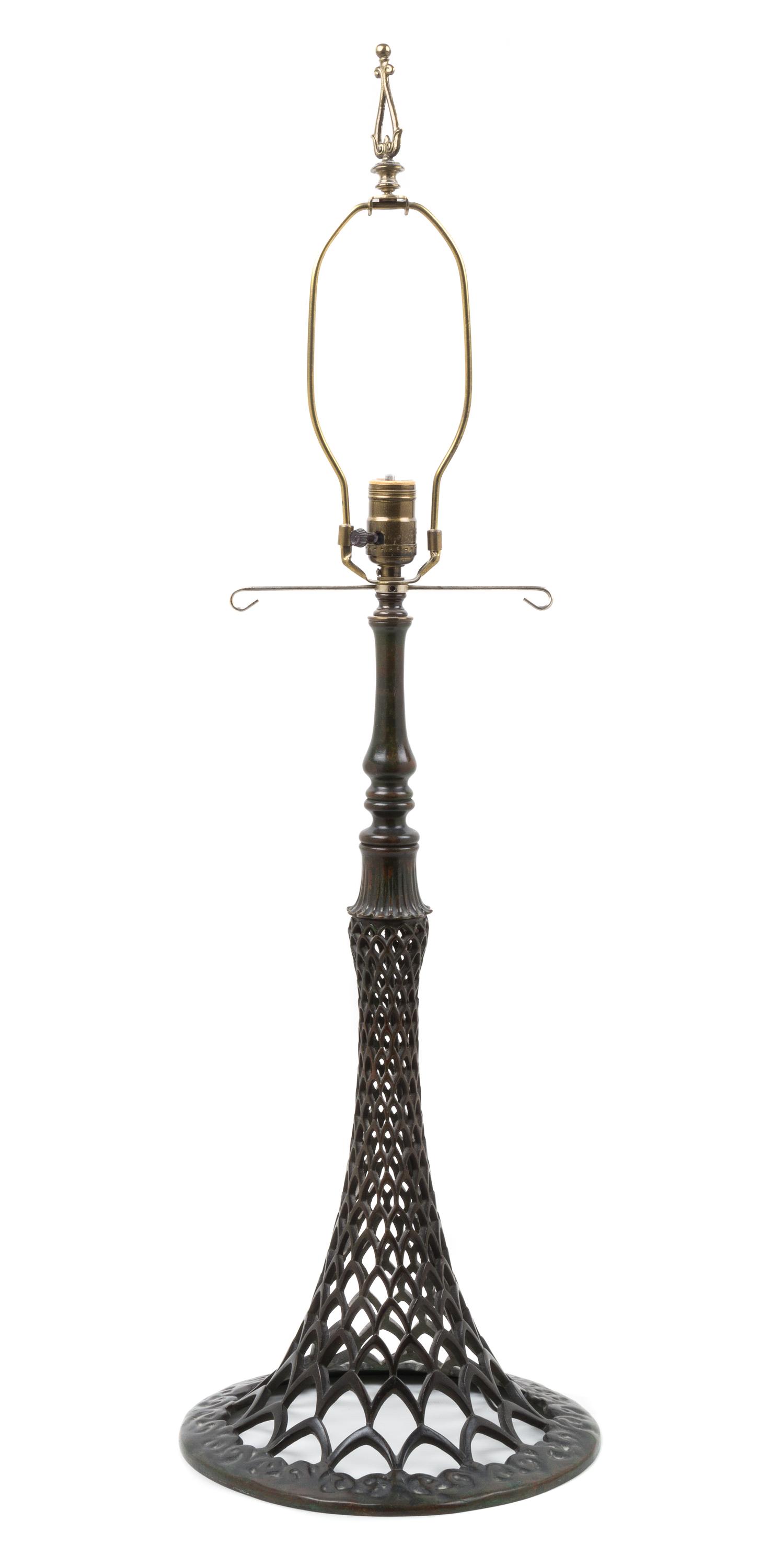 A Tiffany Studios Bronze Lamp Base Height of original bronze 23 inches.
