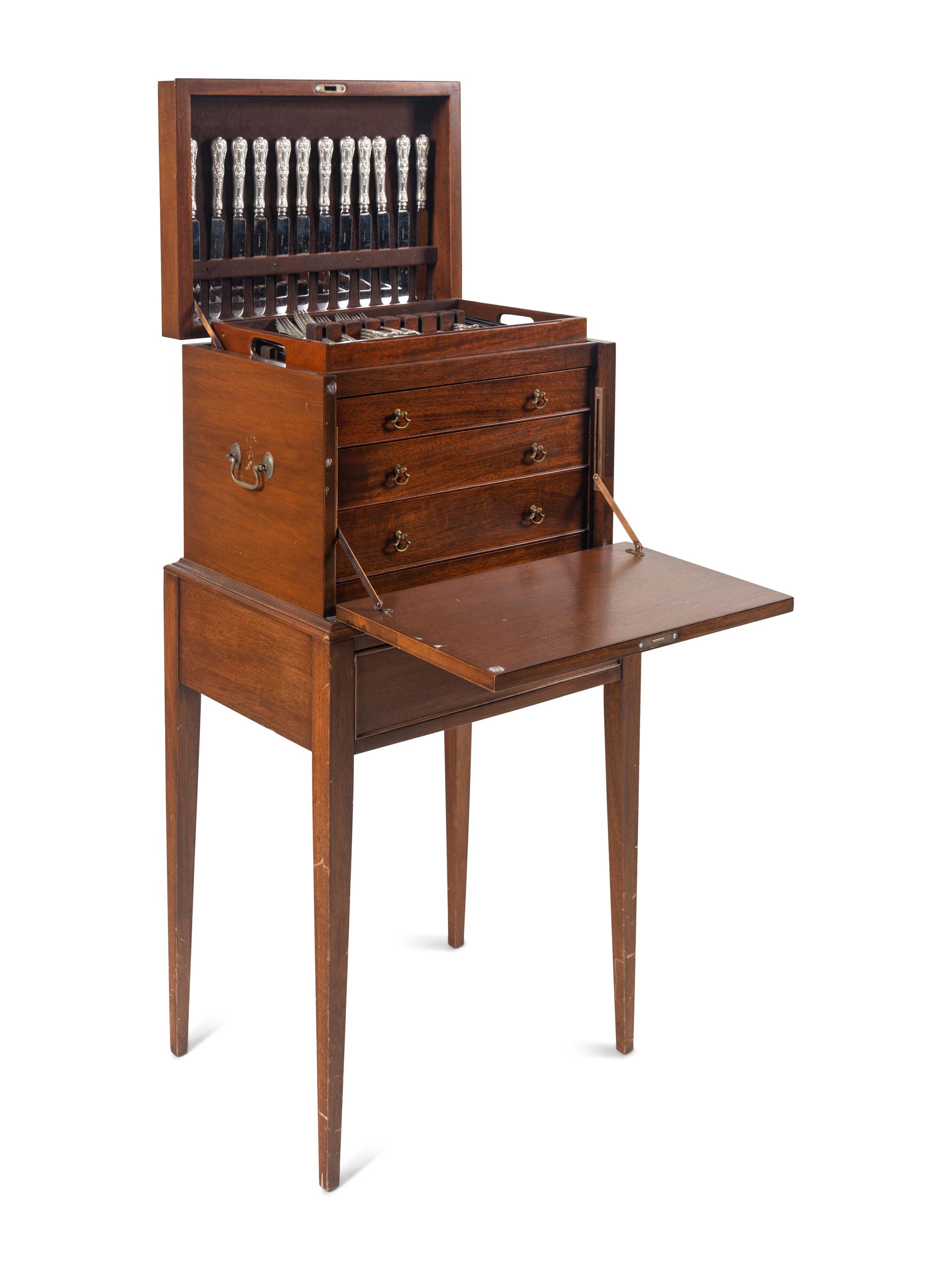 A Tiffany and Co. English King Silver Flatware Service in a Fitted Mahogany Chest