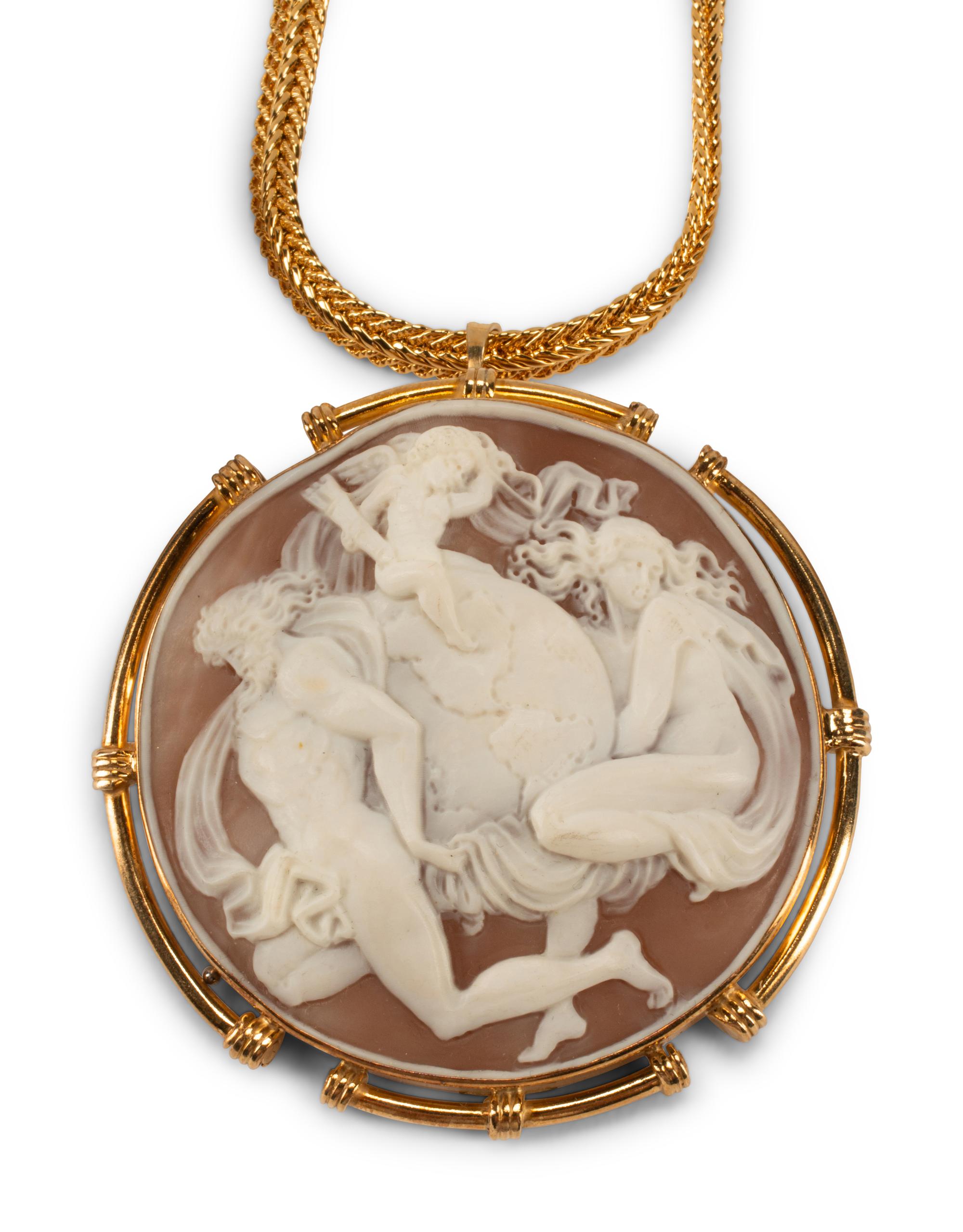 Three Italian Carved Cameos with Silver-Gilt Mounts