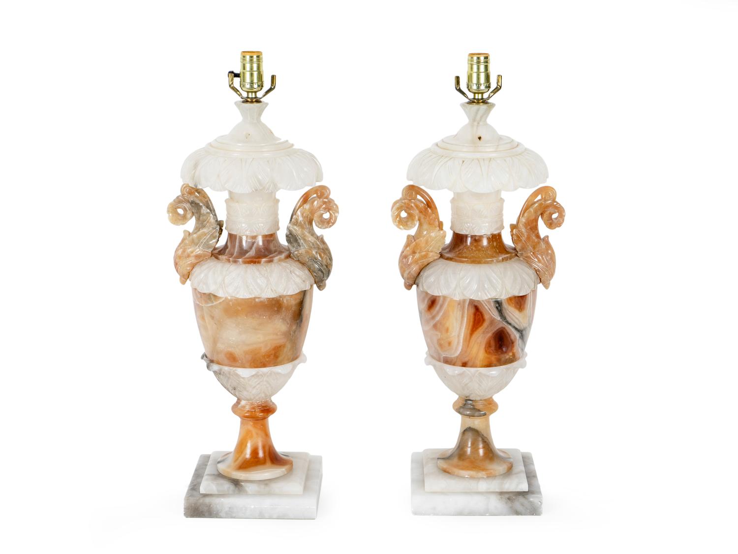 A Pair of Italian Carved Alabaster Table Lamps — 20TH CENTURY