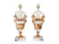 A Pair of Italian Carved Alabaster Table Lamps — 20TH CENTURY