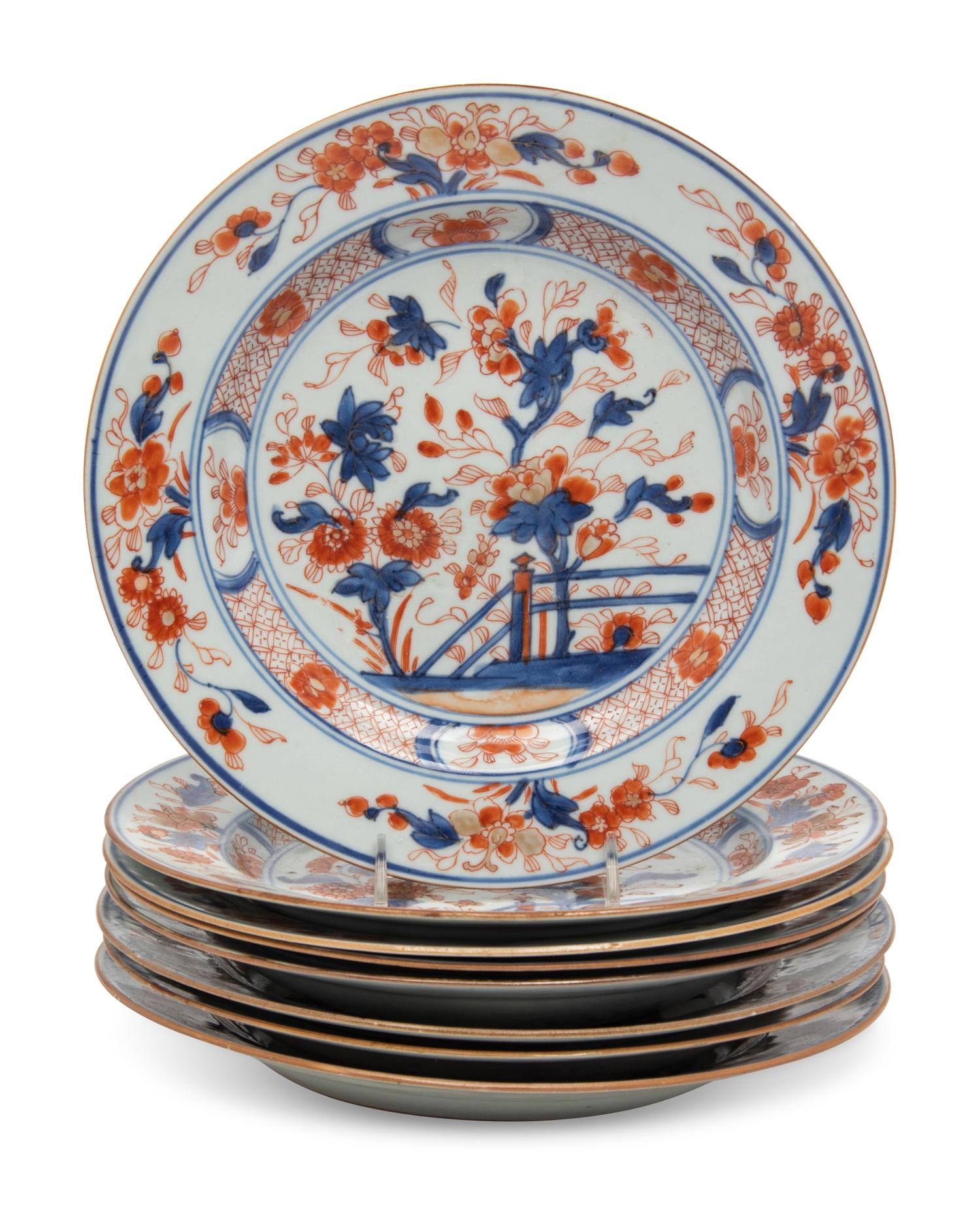Eight Chinese Export Imari Palette Porcelain Plates