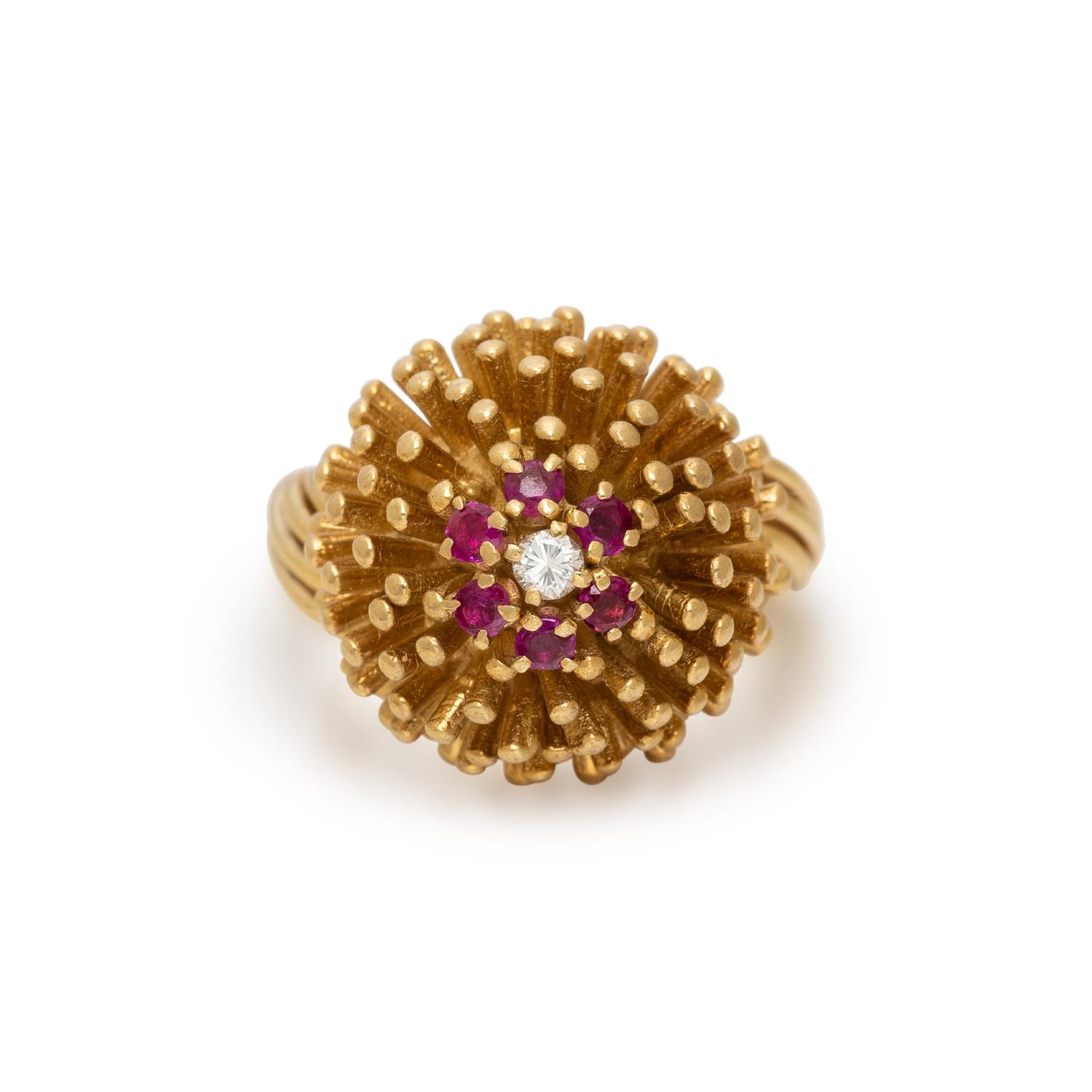 YELLOW GOLD, RUBY, AND DIAMOND RING