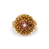 YELLOW GOLD, RUBY, AND DIAMOND RING
