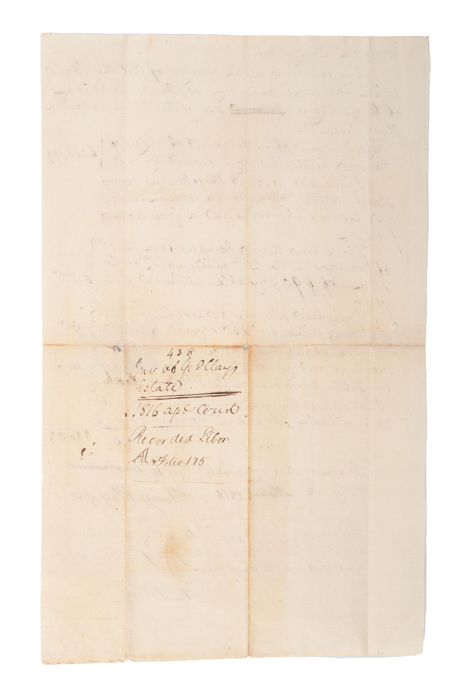 [SLAVERY & ABOLITION.] [CLAY, Henry, Jr. (1811-1847)]. Manuscript inventory signed ("Henry Clay Jr."), listing 5 enslaved individuals, Pompey, Suckey, and her children. Bourbon County, KY, 24 March 1816.