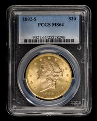 A United States 1892-S Liberty Head $20 Gold Coin