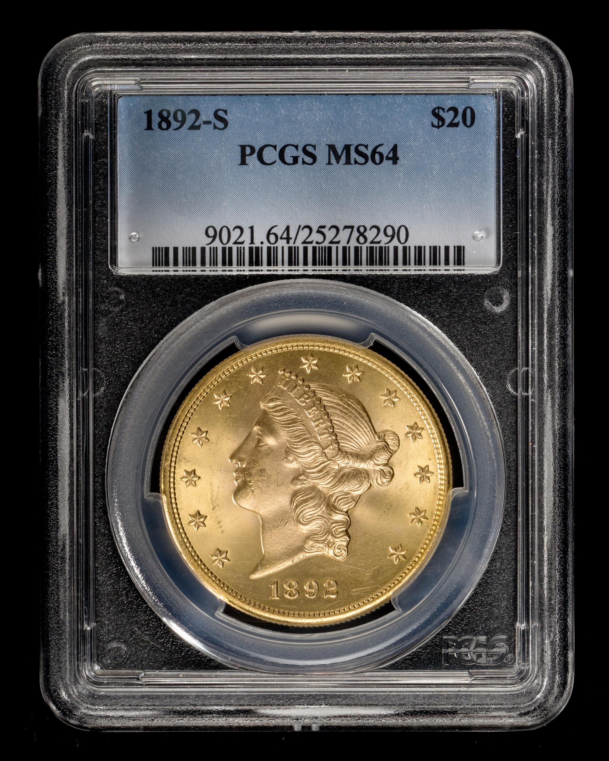 A United States 1892-S Liberty Head $20 Gold Coin