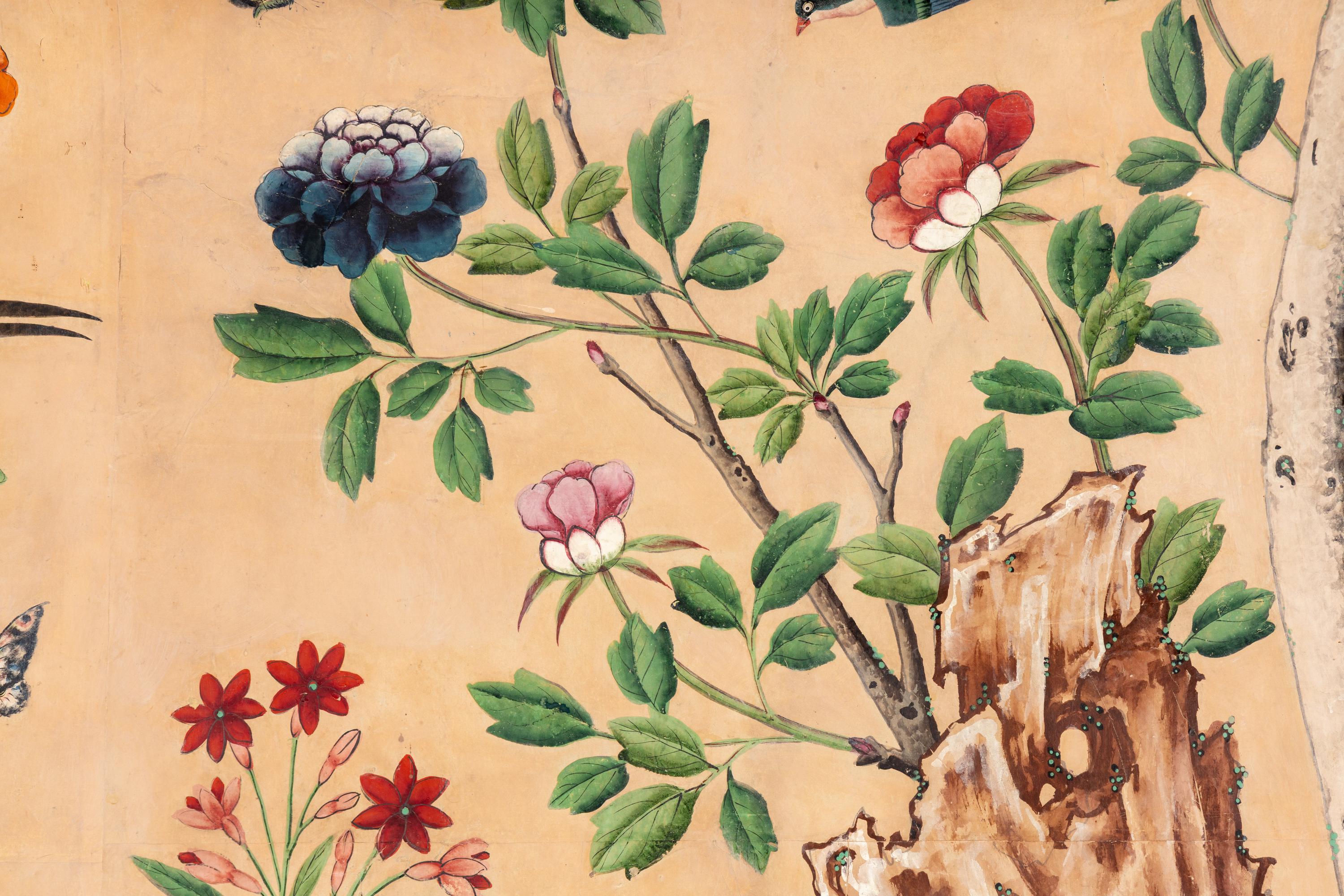 A Group of Chinese Hand-Painted Wallpaper Panels