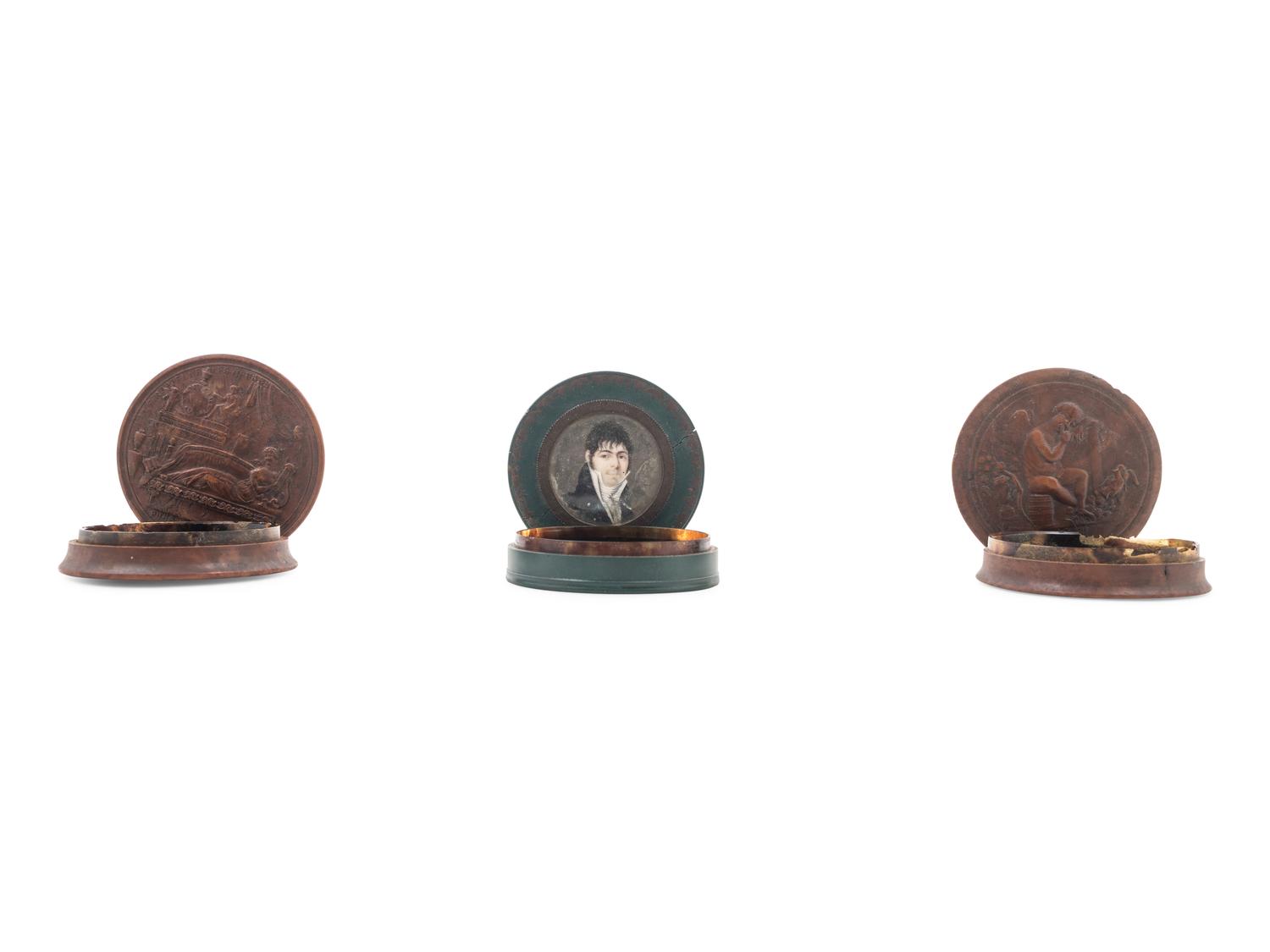 Two Carved Patch Boxes and a Portrait Medallion-Inset Patch Box