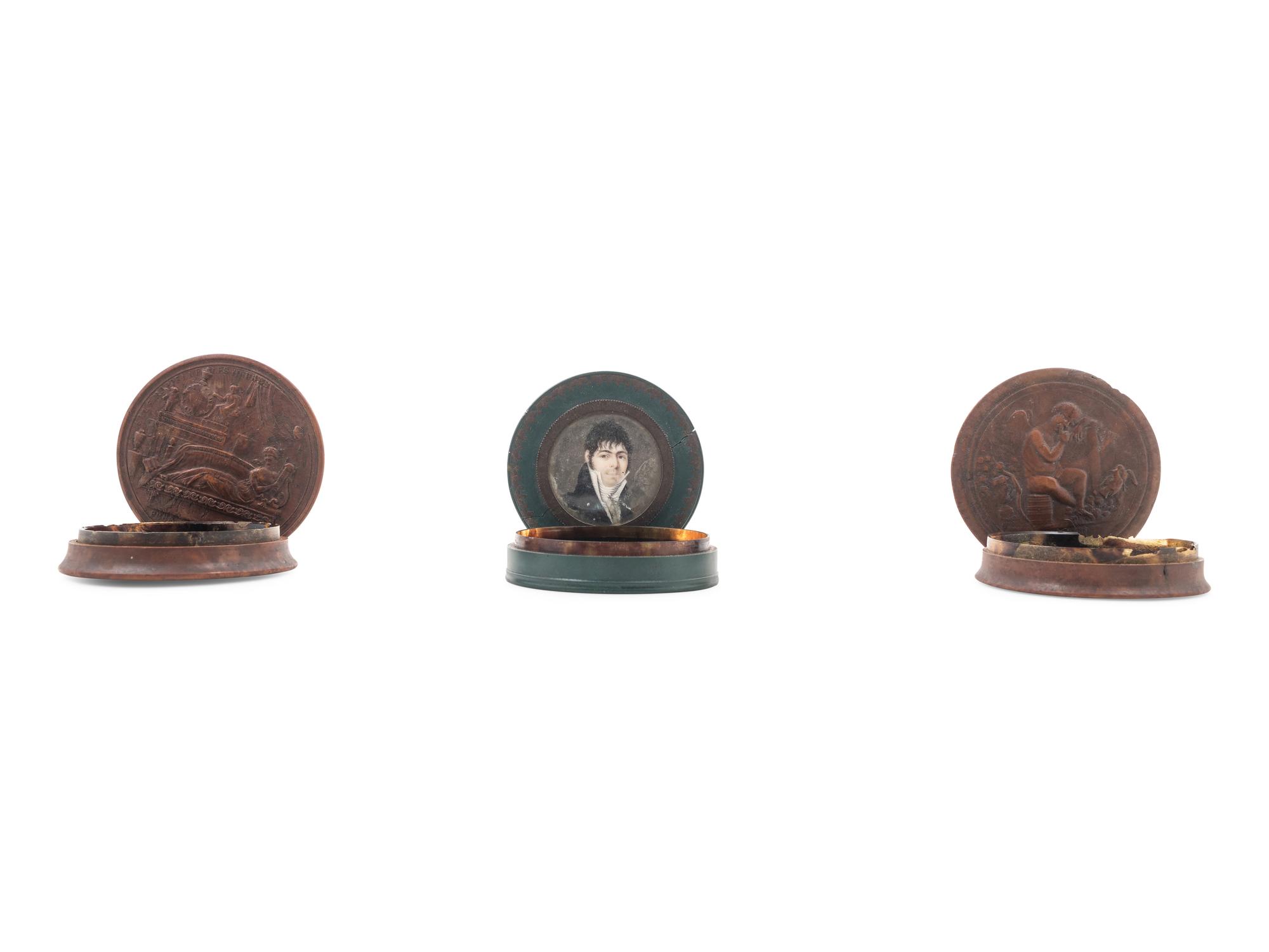 Two Carved Patch Boxes and a Portrait Medallion-Inset Patch Box