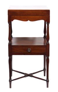 An English Mahogany Square Basin Stand Height 31 1/4 x width 16 x depth 16 inches.