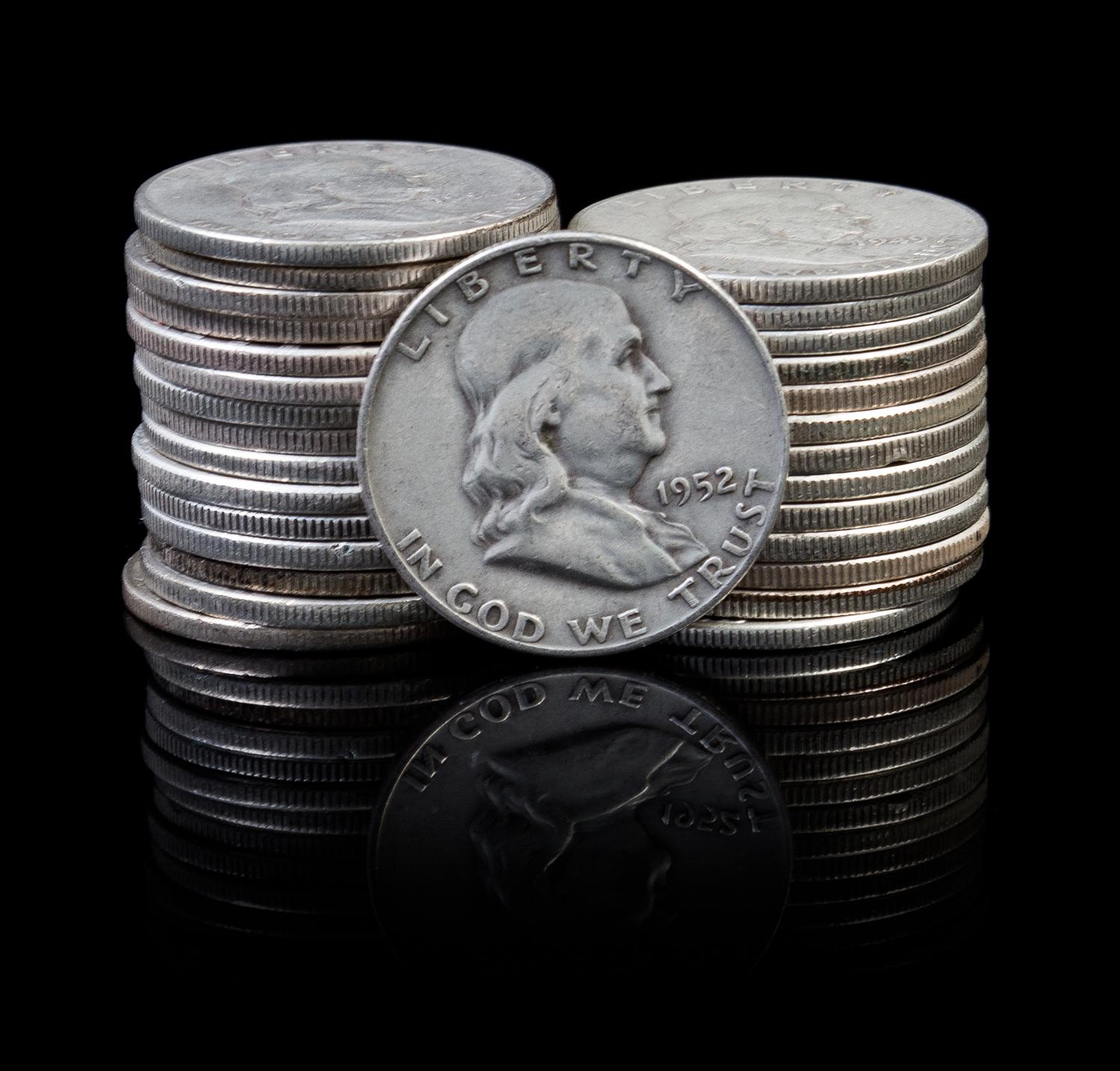 A Group of 29 United States Benjamin Franklin Half-Dollar Coins