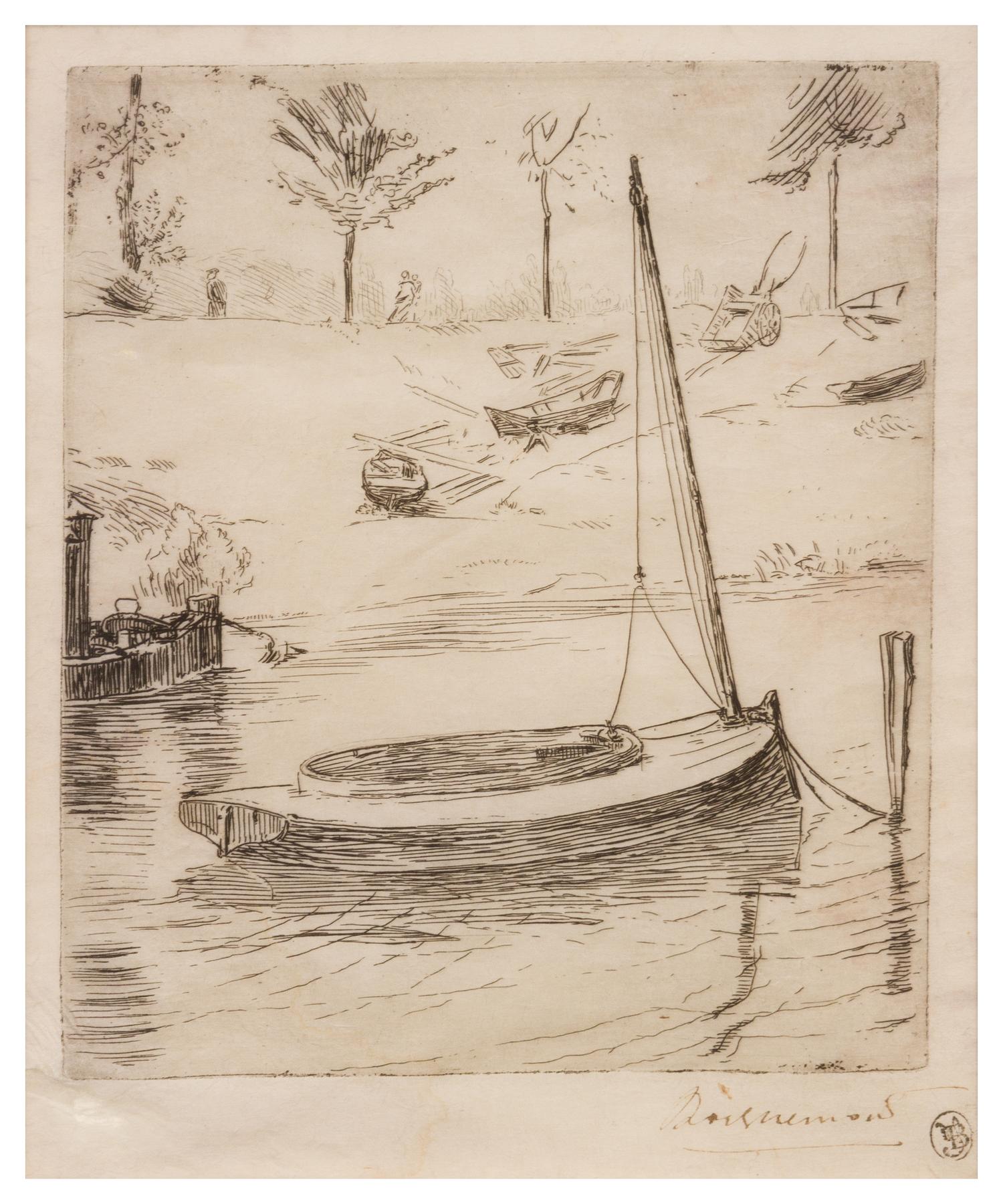 Felix Bracquemond, (French, 1833-1914), Le canot a voile ponte