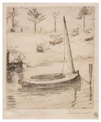 Felix Bracquemond, (French, 1833-1914), Le canot a voile ponte