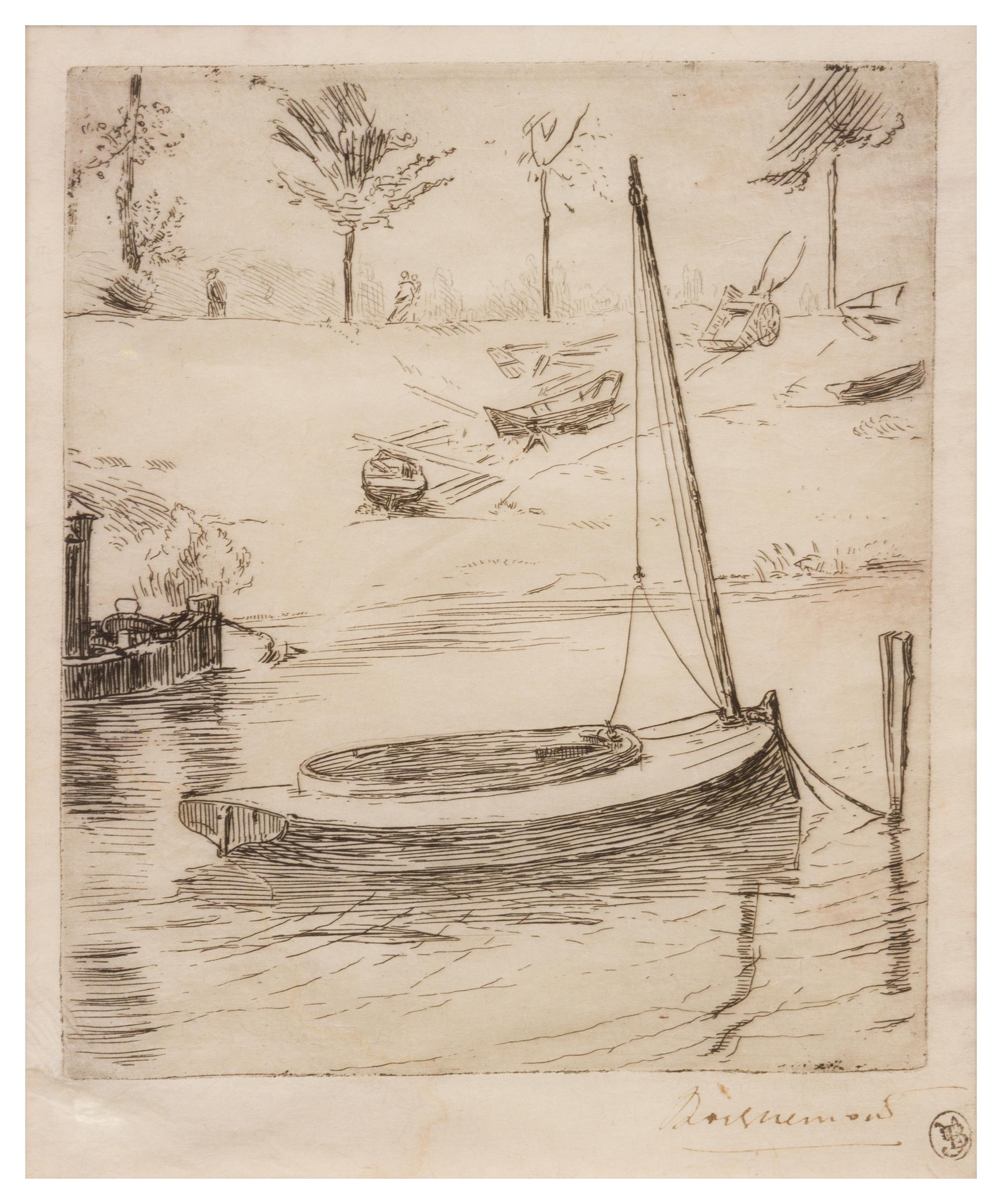 Felix Bracquemond, (French, 1833-1914), Le canot a voile ponte