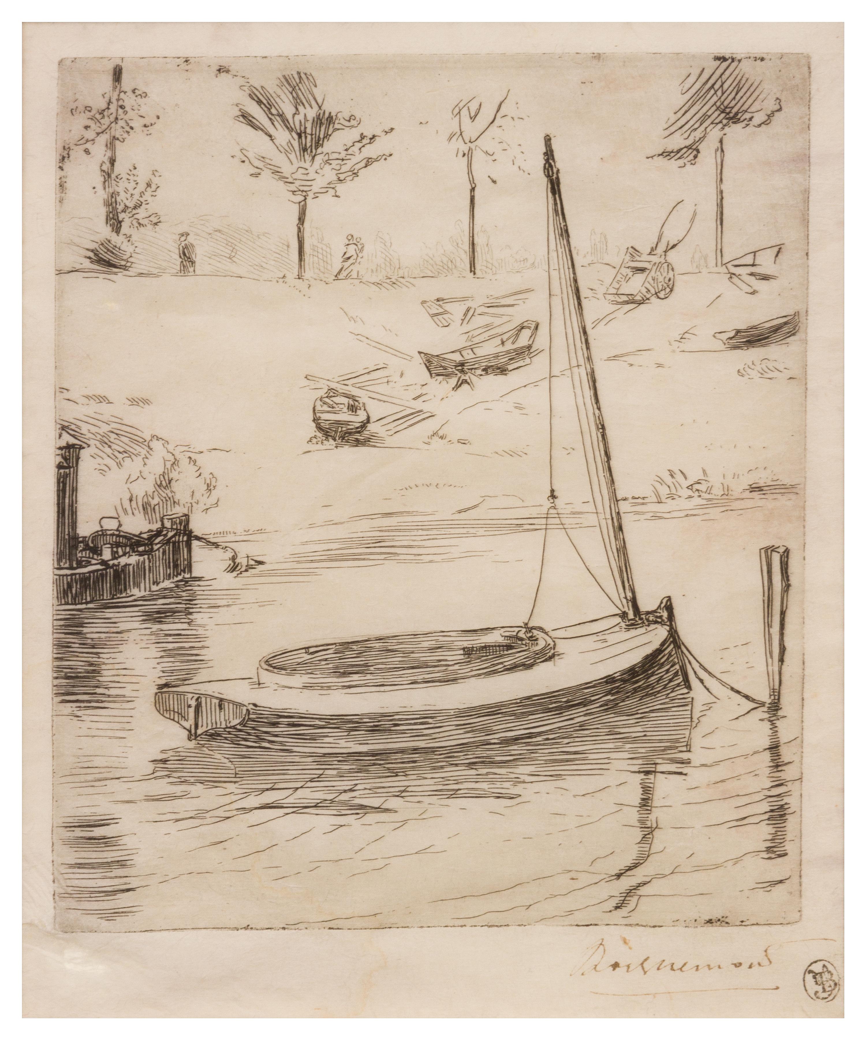 Felix Bracquemond, (French, 1833-1914), Le canot a voile ponte