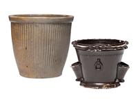 Two Stoneware Flowerpots