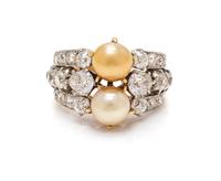 An Edwardian Platinum Topped Gold, Natural Pearl and Diamond Ring, Tiffany & Co., 5.40 dwts.