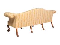 A Pair of George II Style Camelback Sofas with Scalamandré Upholstery
