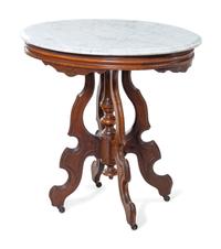 An Italian Walnut Marble-Top Side Table and a Victorian Walnut Marble-Top Side Table