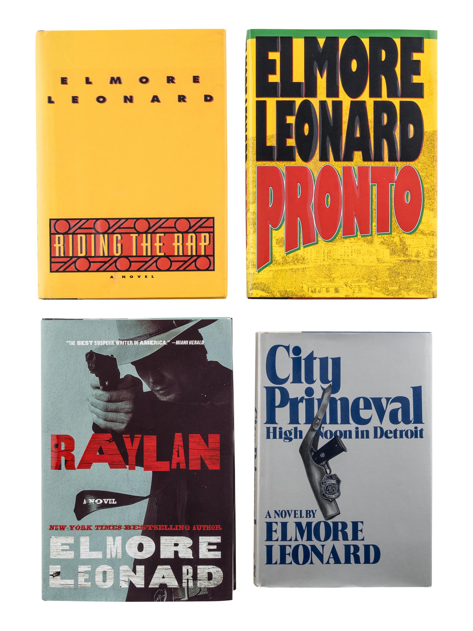 LEONARD, Elmore (1925-2013). A group of 4 FIRST EDITIONS of Leonard’s works later adapted into the series Justified , ALL SIGNED OR INSCRIBED, comprising: