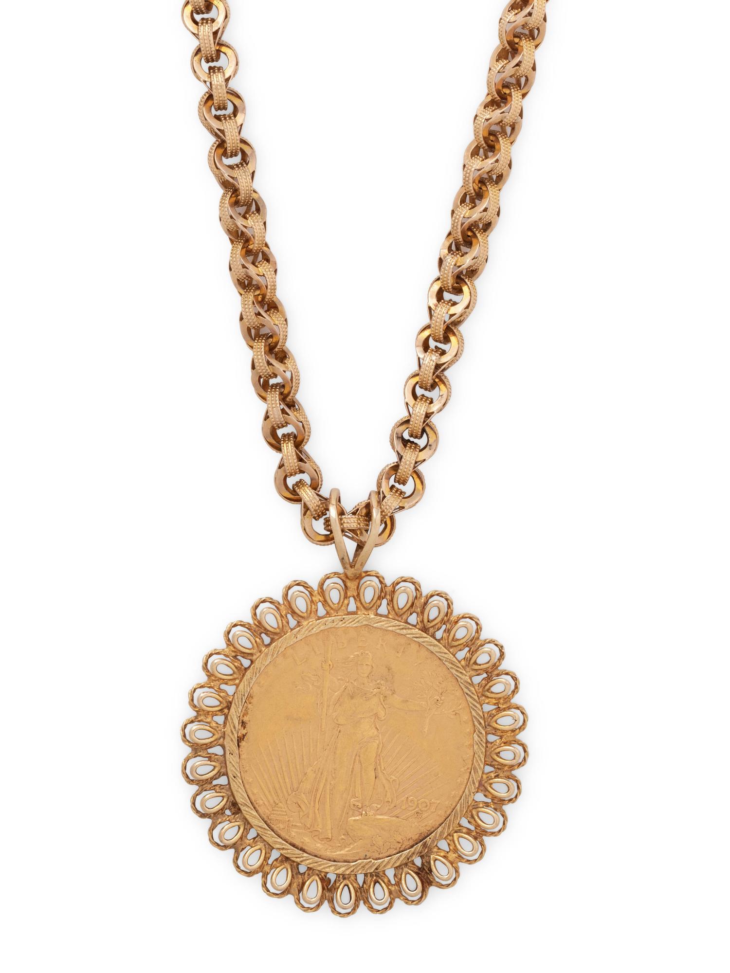 YELLOW GOLD AND COIN PENDANT/NECKLACE