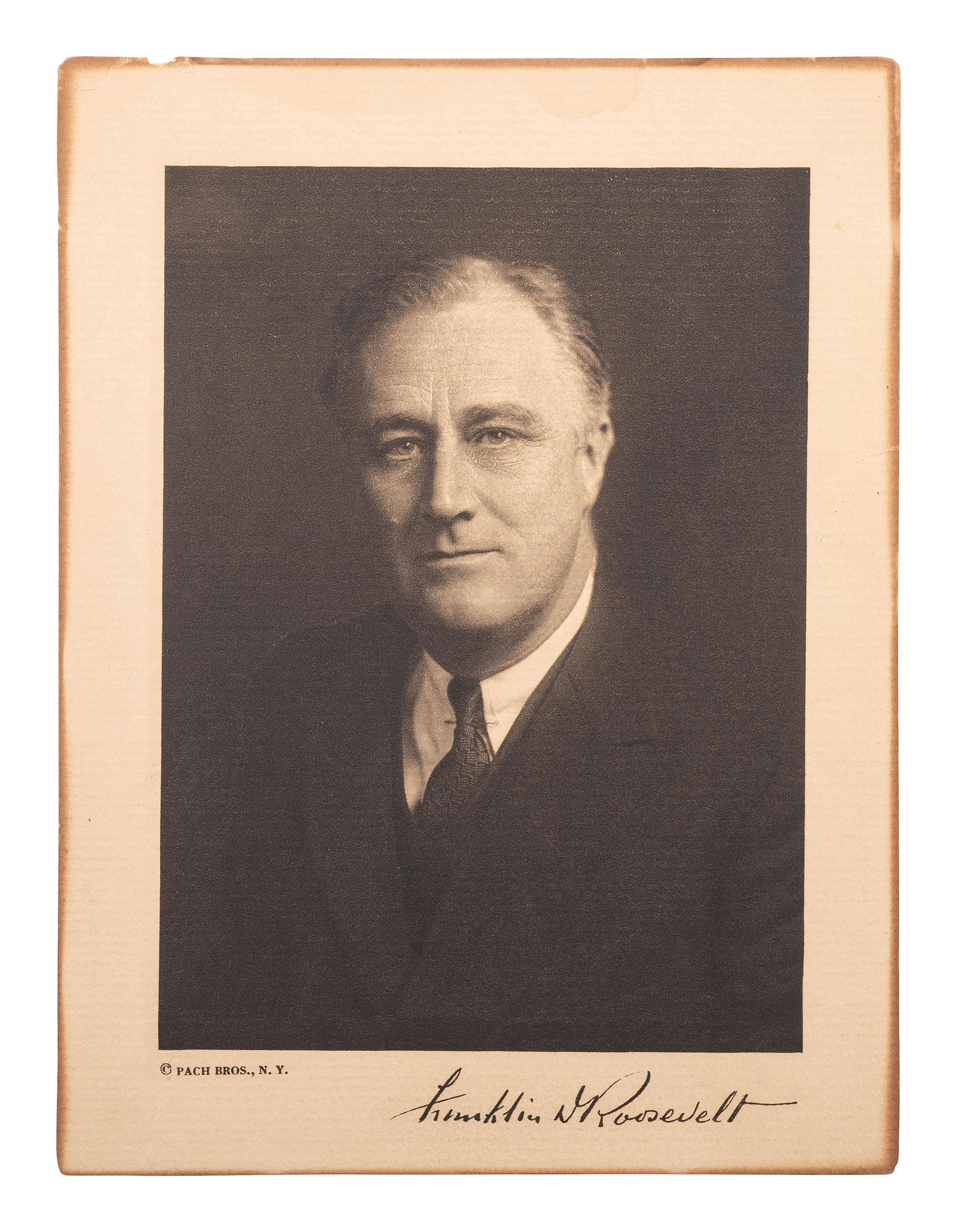 ROOSEVELT, Franklin Delano (1882-1945). Photograph signed ("Franklin D. Roosevelt").
