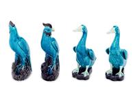 Two Pairs of Chinese Turquoise Glazed Porcelain Figures of Birds