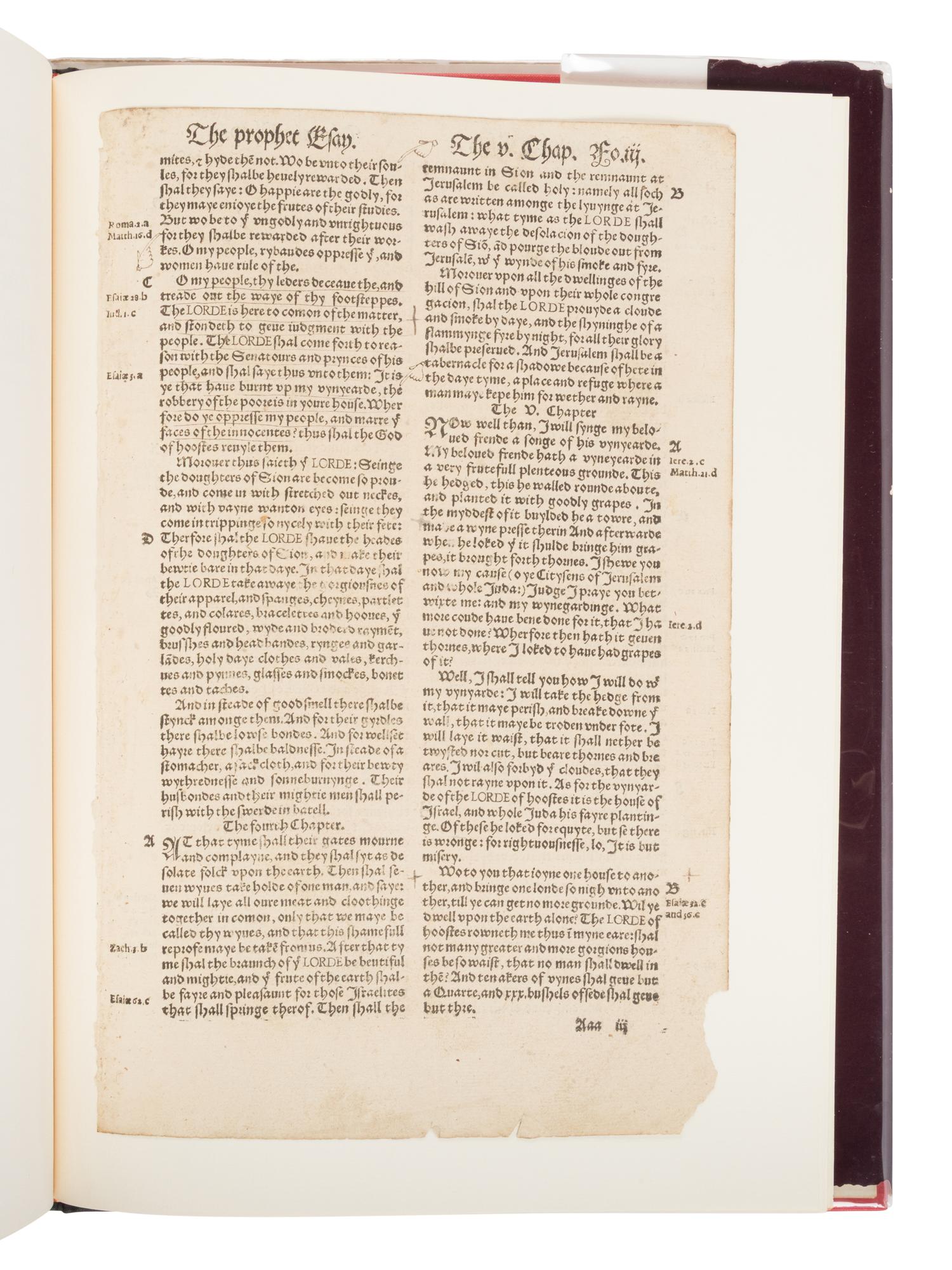 [LEAF BOOK - COVERDALE BIBLE]. A Leaf from the First Edition of the First Complete Bible in English, The Coverdale Bible 1535...and a Census of Copies Recorded in the British Isles and North America. San Francisco: The Book Club of California, 1974.