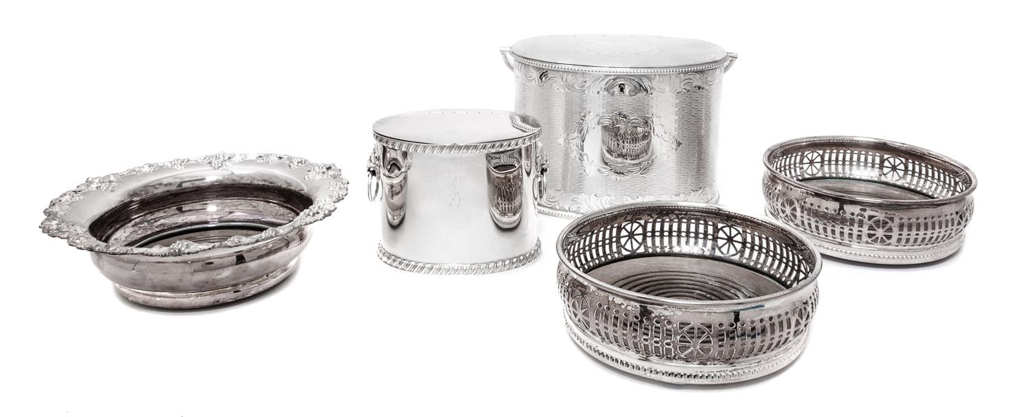 A Collection of Five English Silver Plate Articles Length of longest 7 inches.