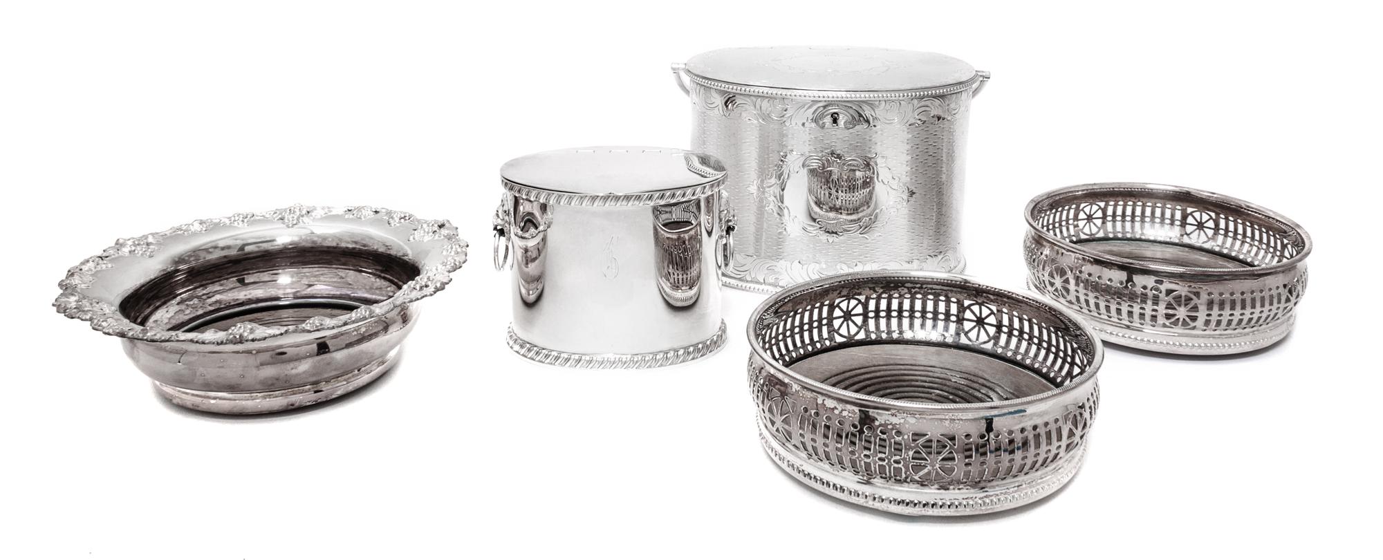 A Collection of Five English Silver Plate Articles Length of longest 7 inches.