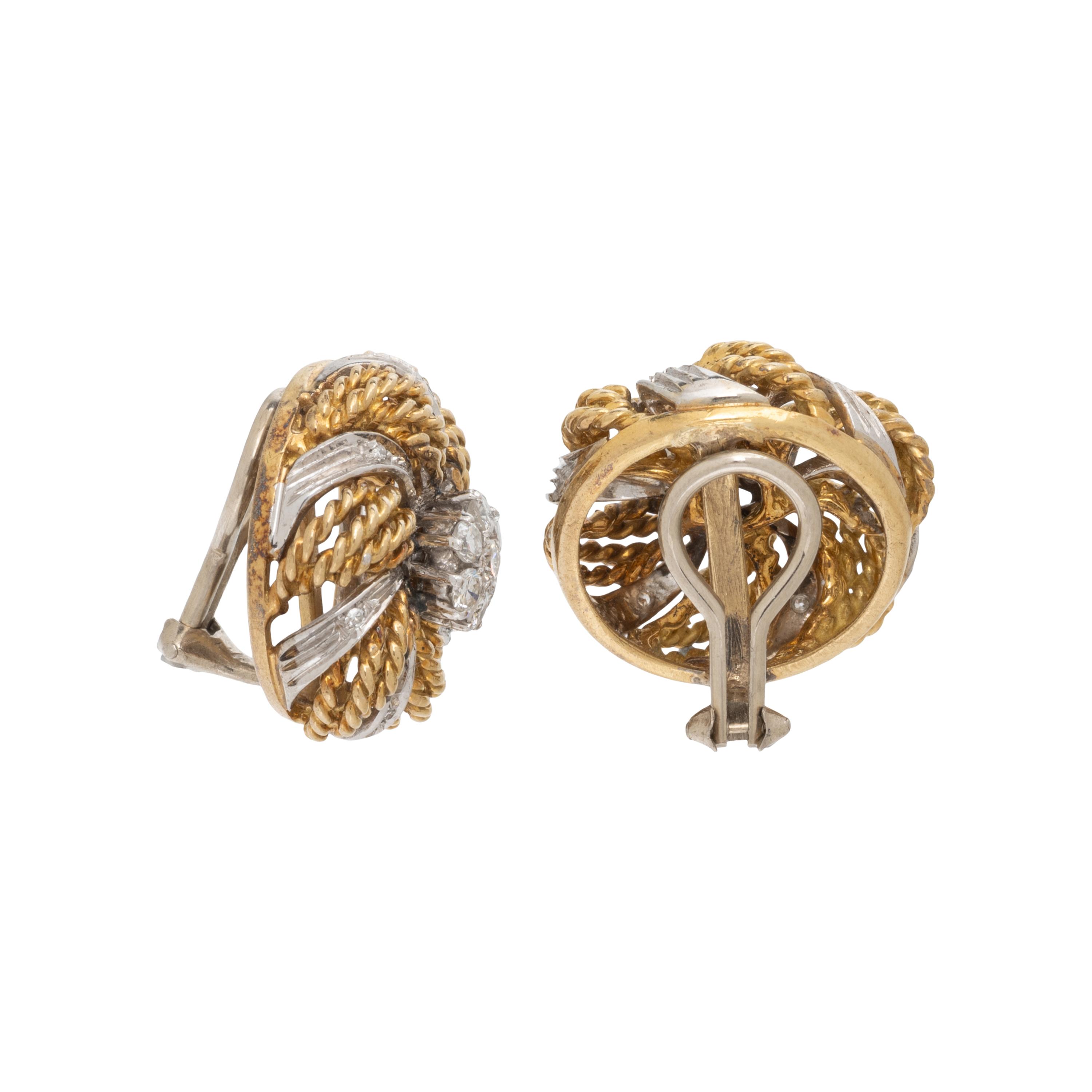 BICOLOR GOLD AND DIAMOND CLUSTER EARRINGS