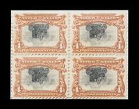 A Block of Four United States 1901 Deep Red-Brown & Black Pan-American Inverted Center 4-Cent Stamps — #296a