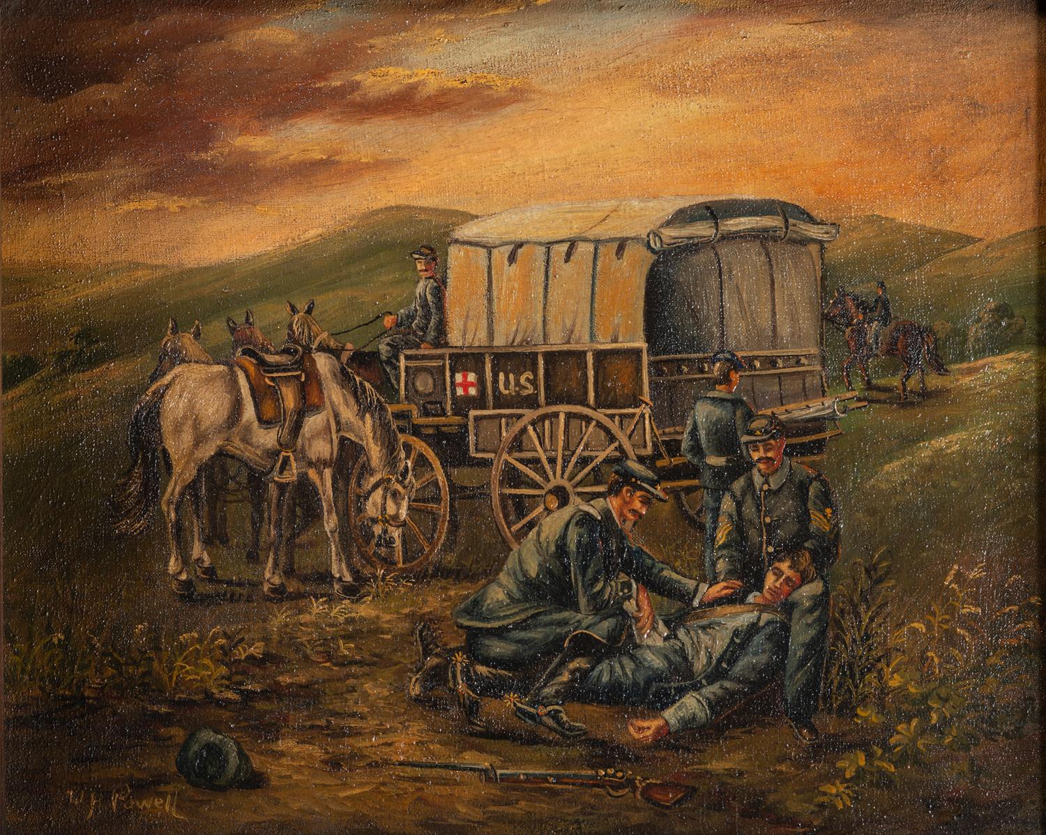 [CIVIL WAR]. POWELL, W.H., artist. Medical team tending to a wounded soldier.
