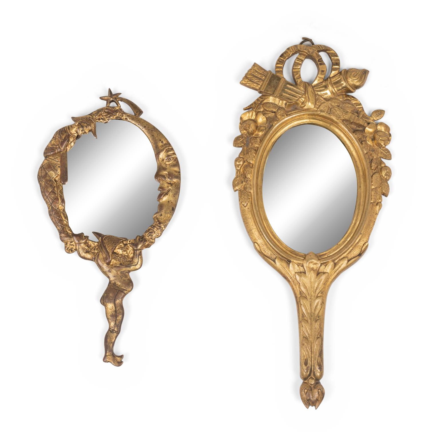 Two French Gilt Bronze Hand Mirrors
