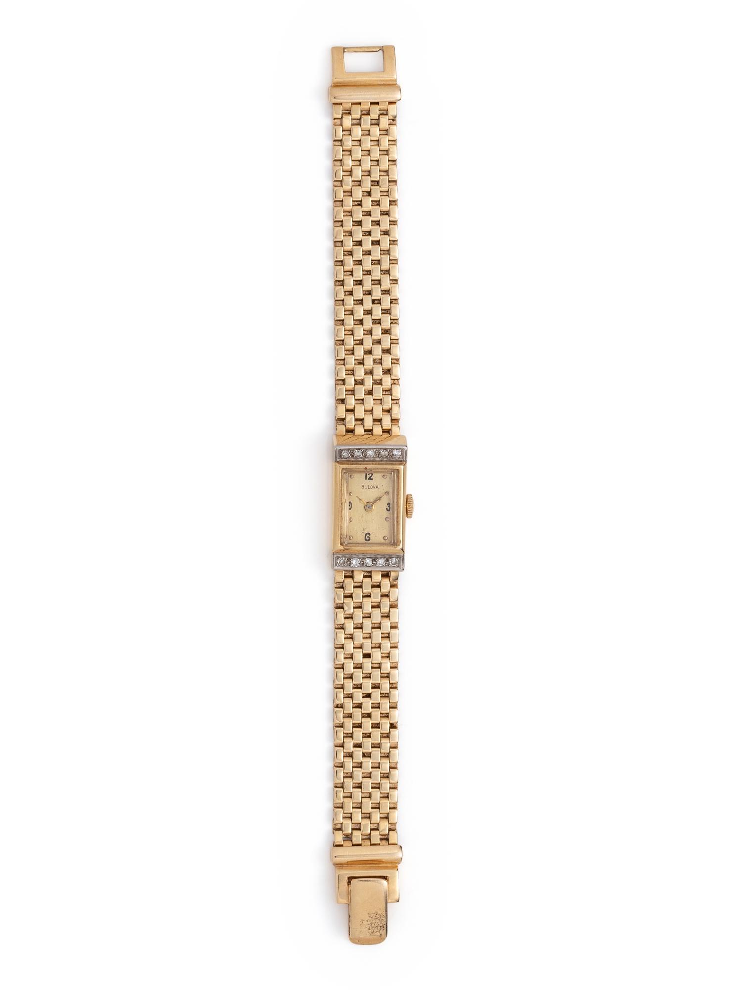 BULOVA, 14K YELLOW GOLD AND DIAMOND WRISTWATCH