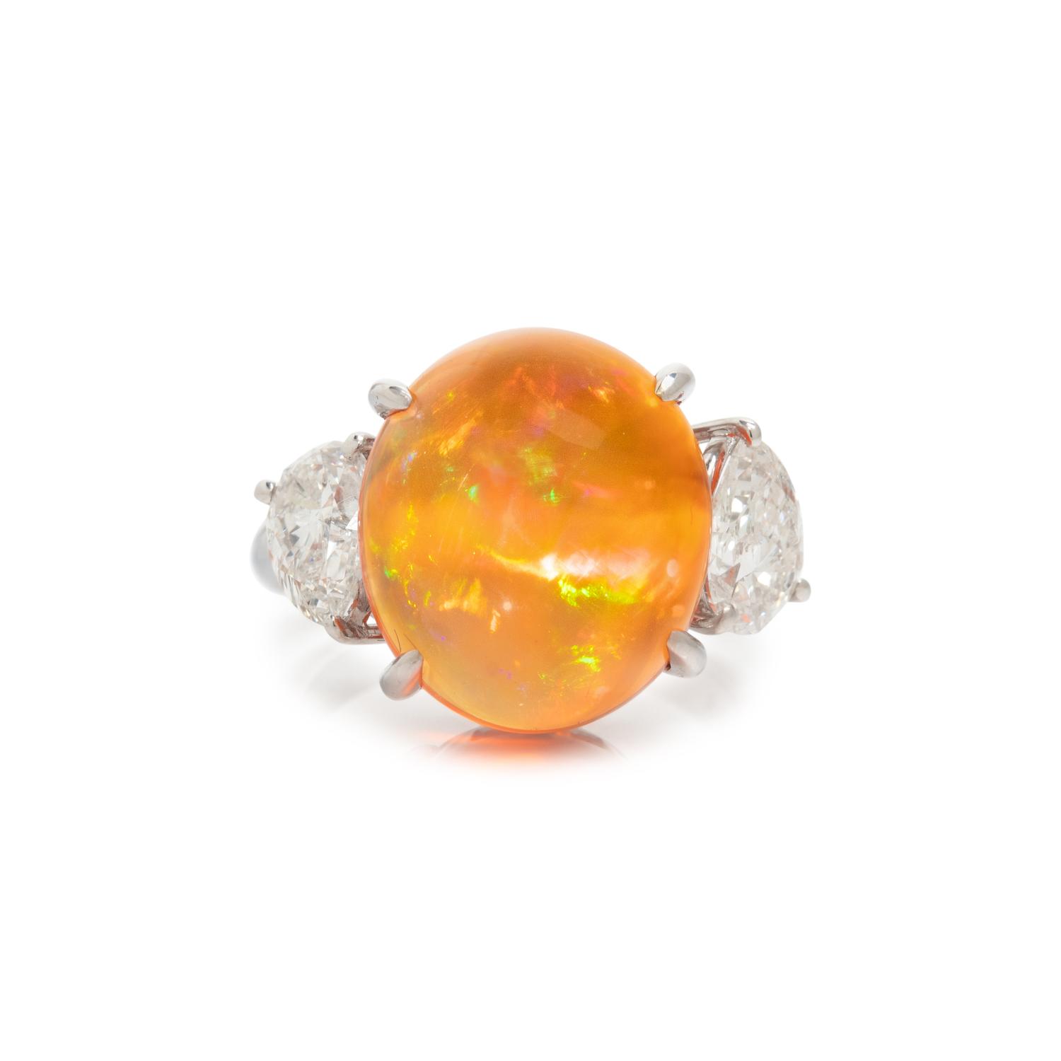 FIRE OPAL AND DIAMOND RING