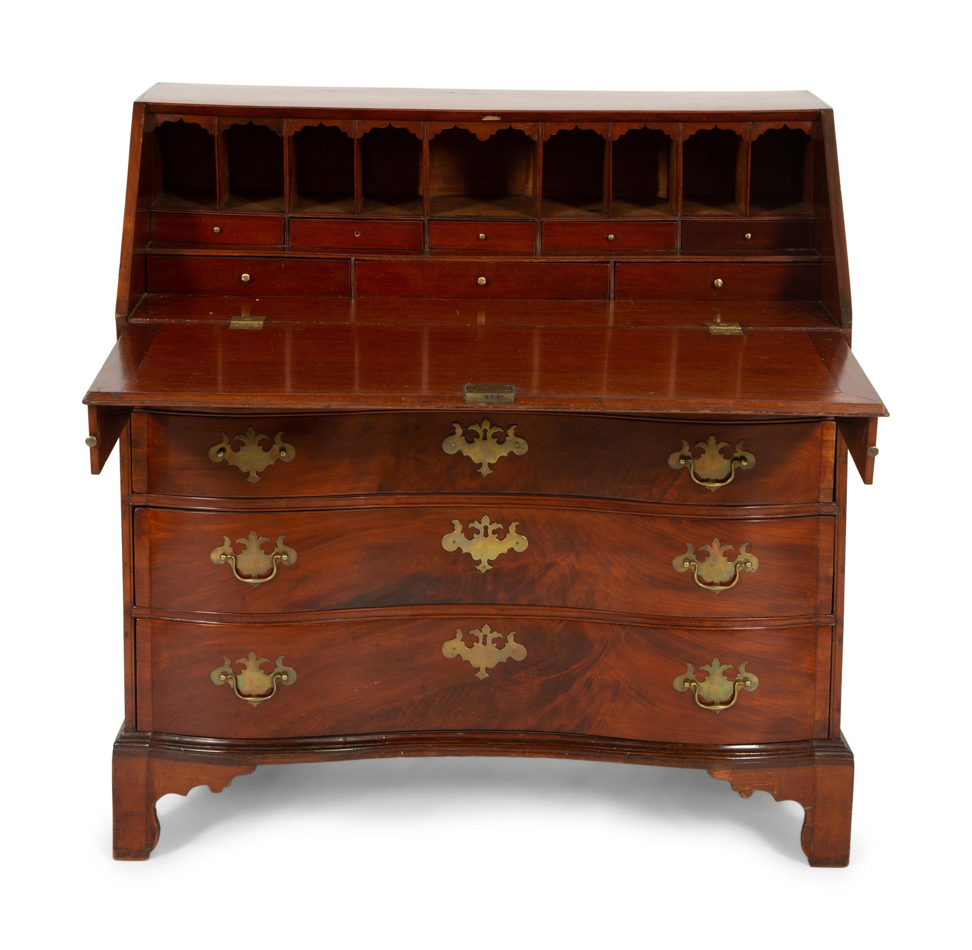 A Chippendale Mahogany Serpentine Drop-Front Desk