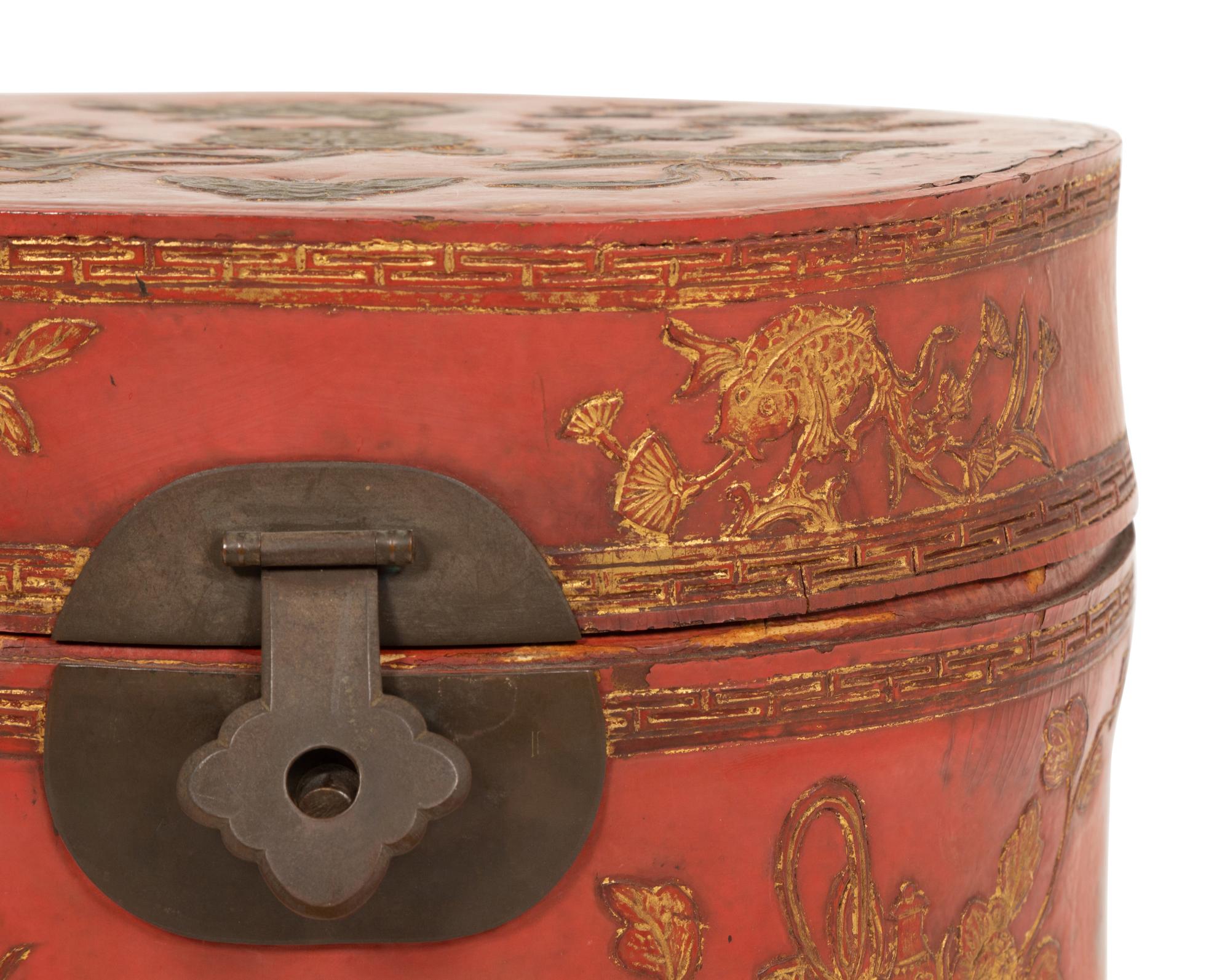 A Chinese Red and Gilt Lacquer Hat Box
