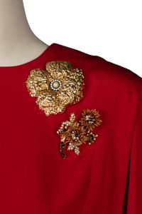 Ildi Marshall Dress and Louis Féraud Suit Accompanied by Three Brooches