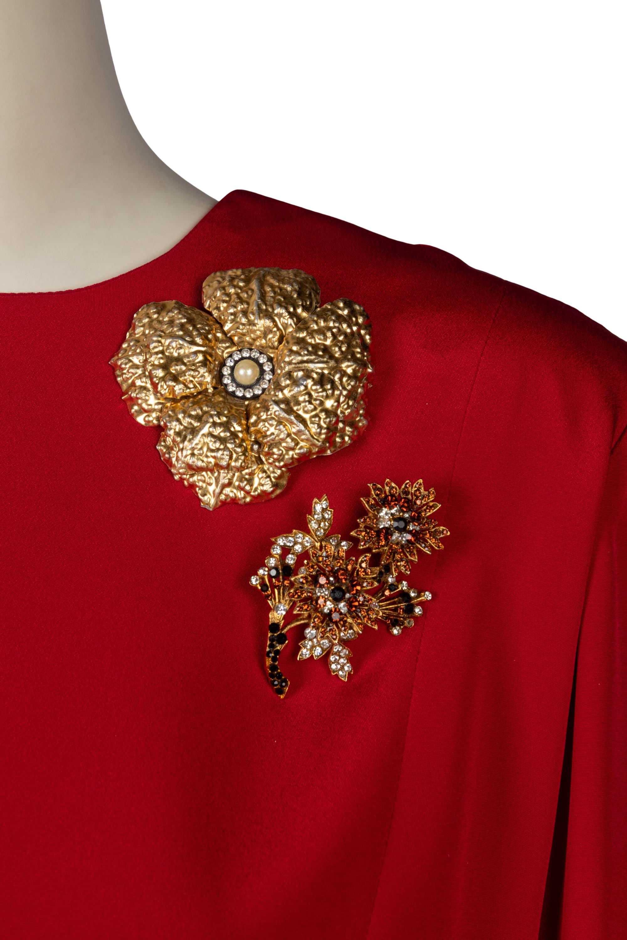 Ildi Marshall Dress and Louis Féraud Suit Accompanied by Three Brooches