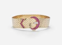 A 14K Yellow Gold, Diamond, and Ruby Bracelet