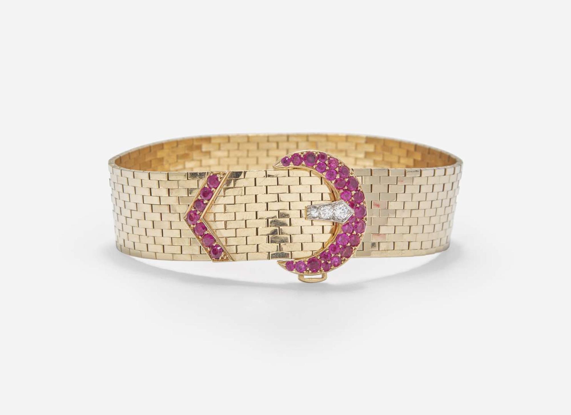 A 14K Yellow Gold, Diamond, and Ruby Bracelet