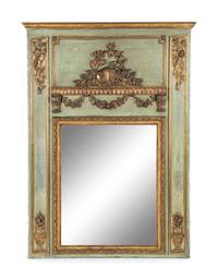 A French Painted and Parcel Gilt Trumeau Mirror
