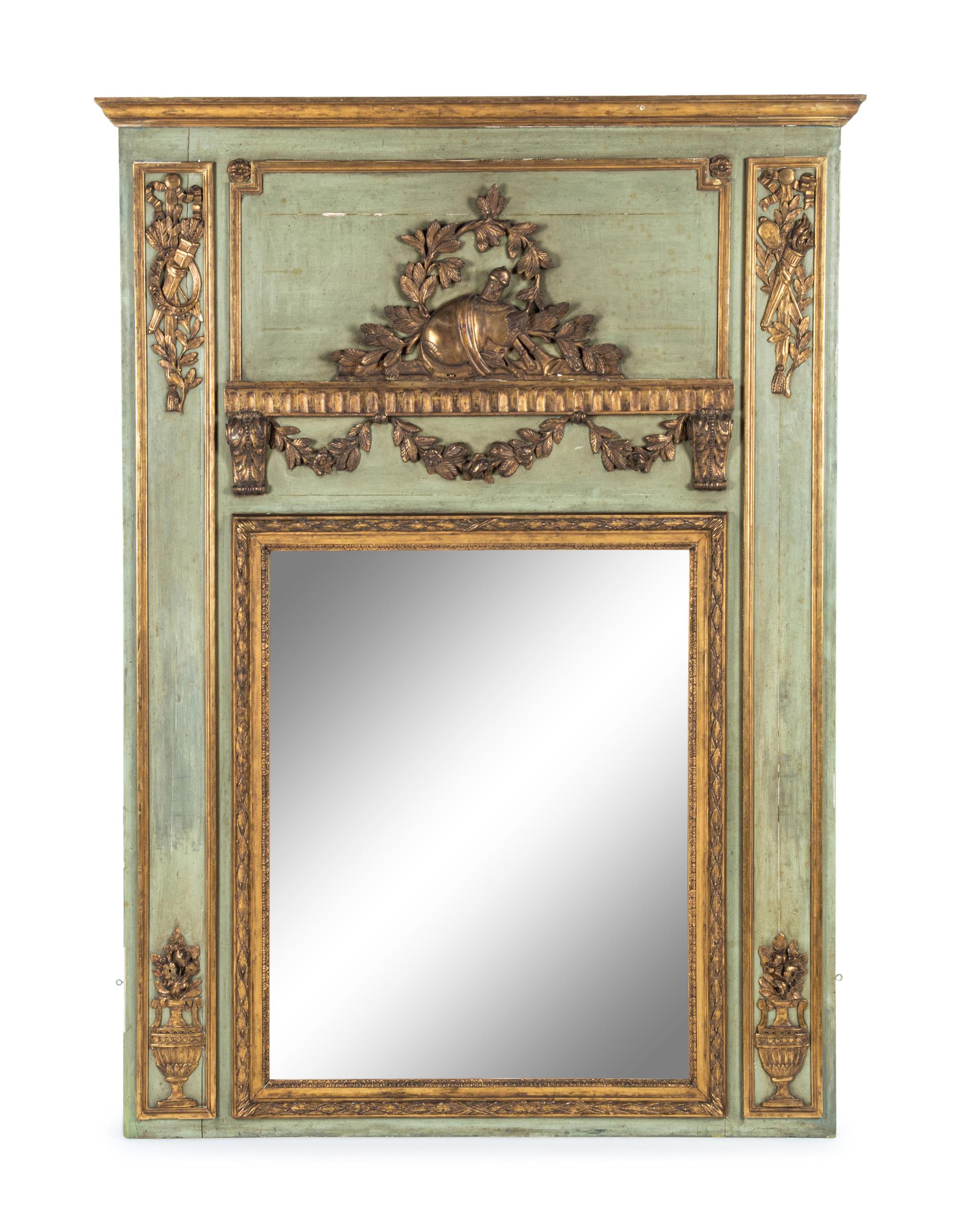 A French Painted and Parcel Gilt Trumeau Mirror